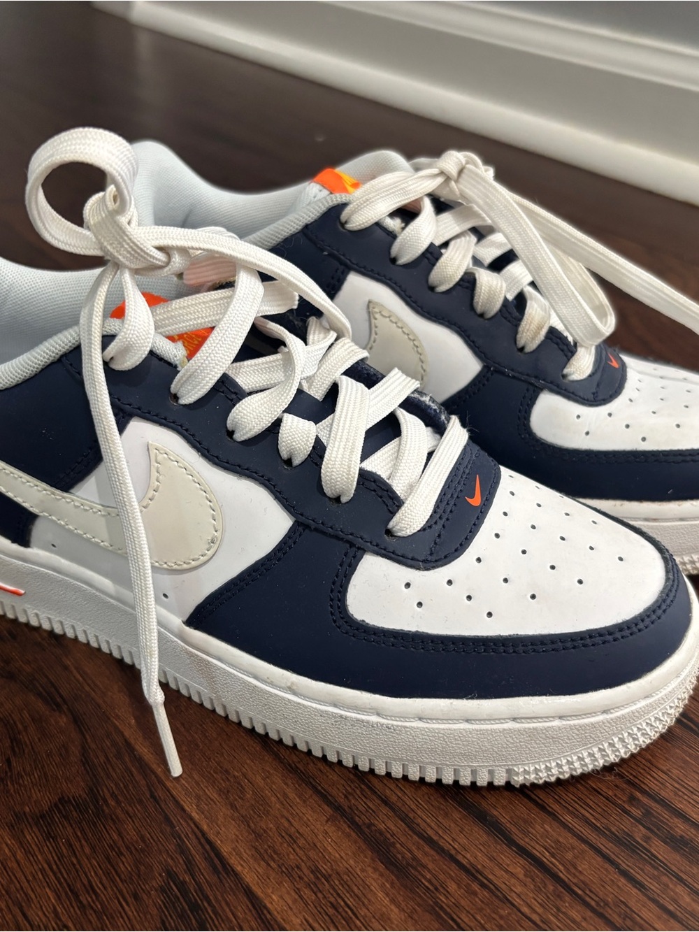 Nike Kids Grade School Air Force 1 - Navy, White and Orange - Sz 3.5Y